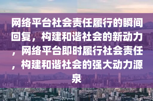 網(wǎng)絡(luò)平臺社會責(zé)任履行的瞬間回復(fù)，構(gòu)建和諧社會的新動力，網(wǎng)絡(luò)平臺即時履行社會責(zé)任，構(gòu)建和諧社會的強(qiáng)大動力源泉液壓動力機(jī)械,元件制造