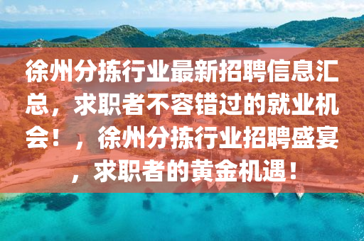 徐州分揀行業(yè)最新招聘信息匯總，求職者不容錯(cuò)過的就業(yè)機(jī)會(huì)！，徐州分揀行業(yè)招聘盛宴，求職者的黃金機(jī)遇！液壓動(dòng)力機(jī)械,元件制造