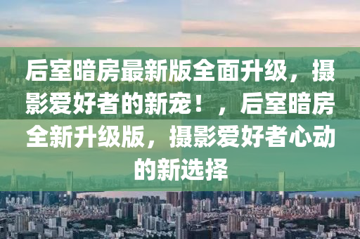 后室暗房最新版全面升級，攝影愛好者的新寵！，后室暗房全新升級版，攝影愛好者心動的新選擇液壓動力機械,元件制造