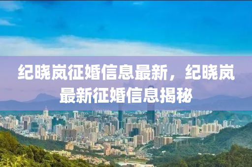 紀(jì)曉嵐征婚信息最新，紀(jì)曉嵐最新征婚信息揭秘液壓動力機(jī)械,元件制造