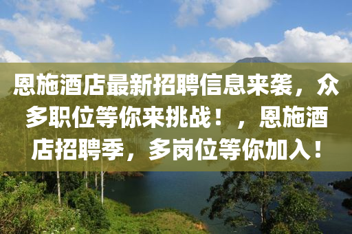 恩施酒店最新招聘信息來襲，眾多職位等你來挑戰(zhàn)！，恩施酒店招聘季，多崗位等你加入！液壓動力機(jī)械,元件制造
