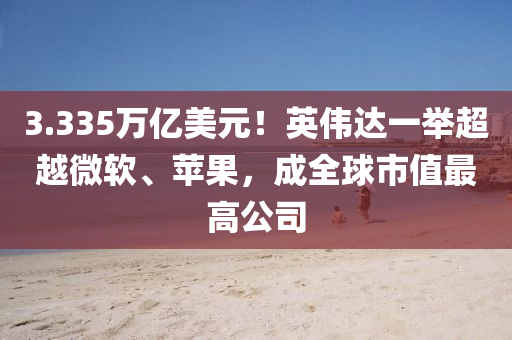 3.335萬億美元！英偉達一舉超越微軟、蘋果液壓動力機械,元件制造，成全球市值最高公司