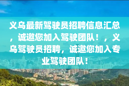 義烏最新駕駛員招聘信息匯總，誠邀您加入駕駛團(tuán)隊(duì)！，義烏駕駛員招聘，誠邀您加入專業(yè)駕駛團(tuán)隊(duì)！
