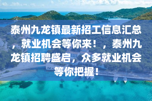 泰州九龍鎮(zhèn)最新招工信息匯總，就業(yè)機會等你來！，泰州九龍鎮(zhèn)招聘盛啟，眾多就業(yè)機會等你把握！液壓動力機械,元件制造