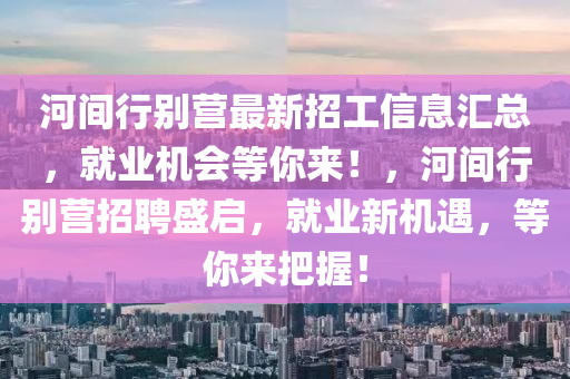 河間行別營最新招工信息匯總，就業(yè)機會等你來！，河間行別營招聘盛啟，就業(yè)新機遇，等你來把握！
