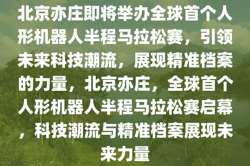 北京亦莊即將舉辦全球首個(gè)人形機(jī)器人半程馬拉松賽，引領(lǐng)未來(lái)科技潮流，展現(xiàn)精準(zhǔn)檔案的力量，北京亦莊，全球首個(gè)人形機(jī)器人半程馬拉松賽啟幕，科技潮流與精準(zhǔn)檔案展現(xiàn)未來(lái)力量液壓動(dòng)力機(jī)械,元件制造