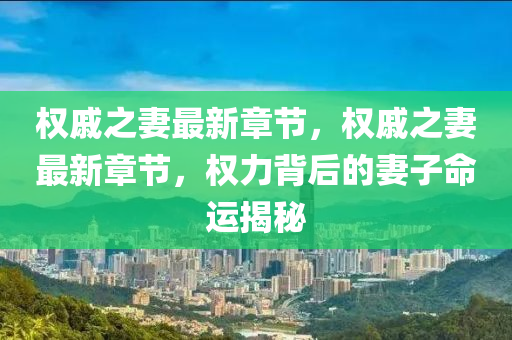 權(quán)戚之妻最新章節(jié)，權(quán)戚之妻最新章節(jié)，液壓動(dòng)力機(jī)械,元件制造權(quán)力背后的妻子命運(yùn)揭秘