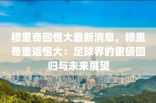 穆里奇回恒大最新消息，穆里奇重液壓動(dòng)力機(jī)械,元件制造返恒大：足球界的重磅回歸與未來(lái)展望